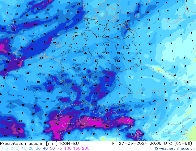 Precipitation accum. ICON-EU Fr 27.09.2024 00 UTC