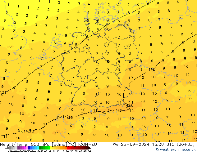 Height/Temp. 850 hPa ICON-EU Qua 25.09.2024 15 UTC