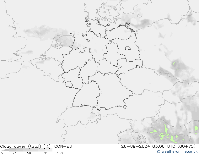 Cloud cover (total) ICON-EU Th 26.09.2024 03 UTC