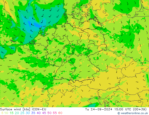 Surface wind ICON-EU Tu 24.09.2024 15 UTC