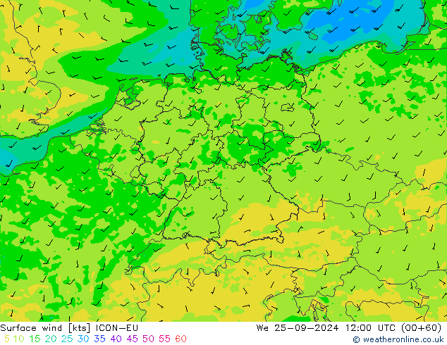 Wind 10 m ICON-EU wo 25.09.2024 12 UTC