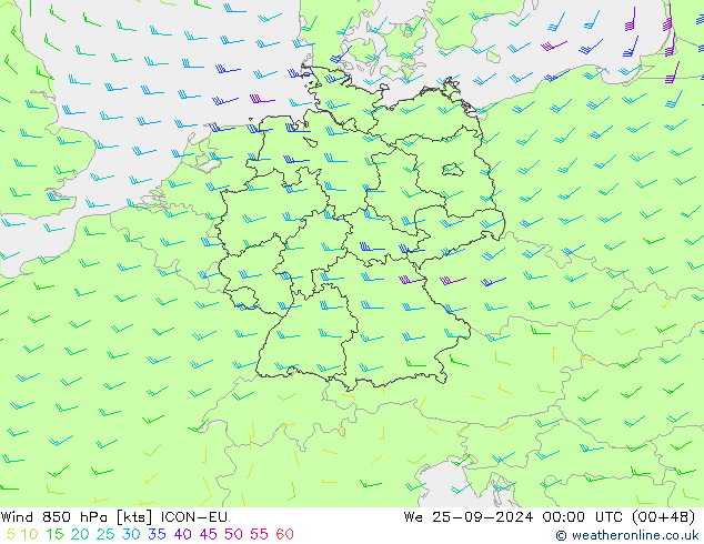 Wind 850 hPa ICON-EU Mi 25.09.2024 00 UTC