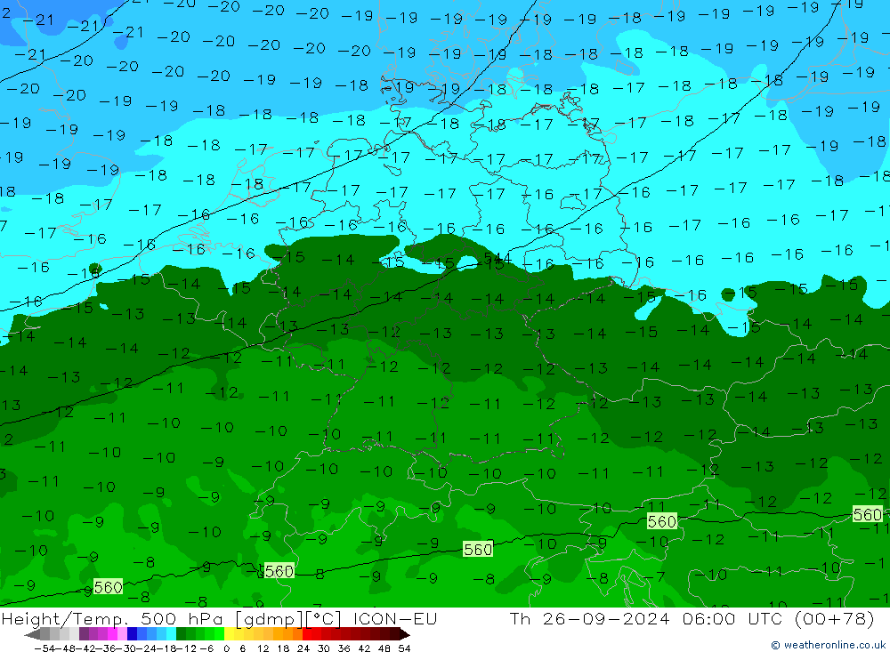 Height/Temp. 500 гПа ICON-EU чт 26.09.2024 06 UTC