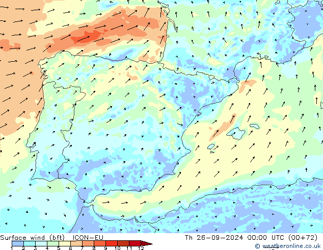  10 m (bft) ICON-EU  26.09.2024 00 UTC