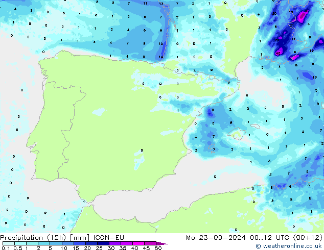 Nied. akkumuliert (12Std) ICON-EU Mo 23.09.2024 12 UTC