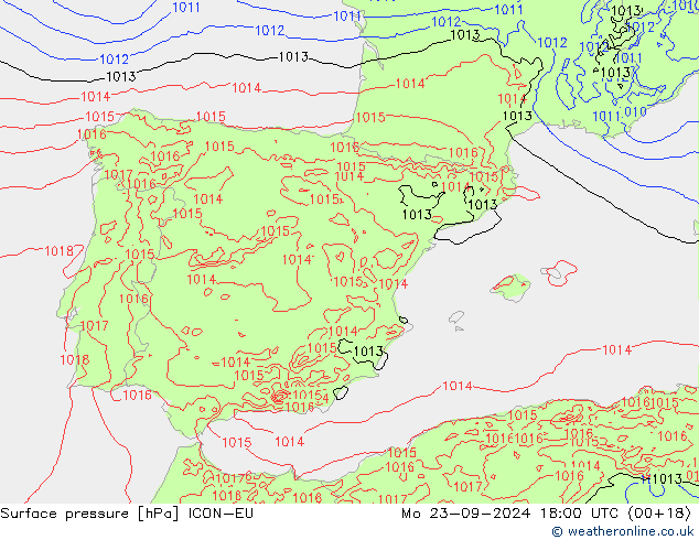 приземное давление ICON-EU пн 23.09.2024 18 UTC