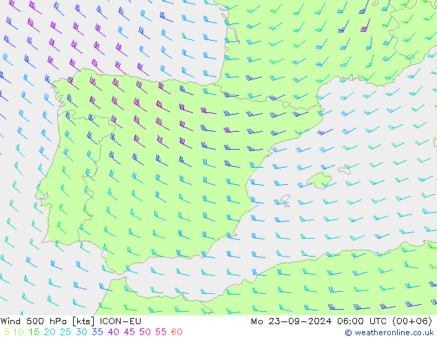 ветер 500 гПа ICON-EU пн 23.09.2024 06 UTC