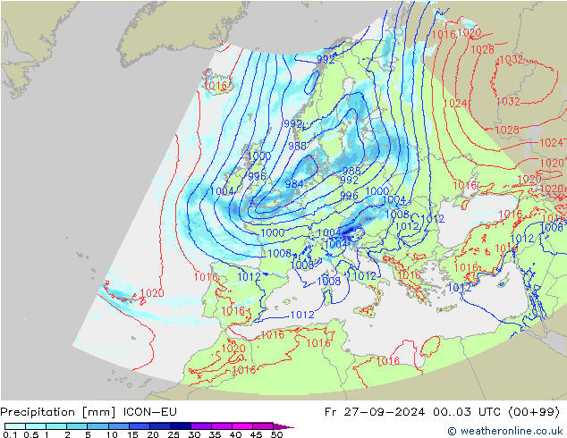 Srážky ICON-EU Pá 27.09.2024 03 UTC