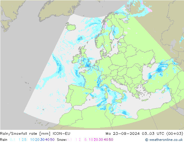 Rain/Snowfall rate ICON-EU lun 23.09.2024 03 UTC