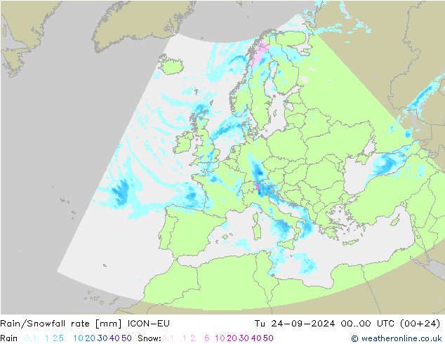 Rain/Snowfall rate ICON-EU вт 24.09.2024 00 UTC