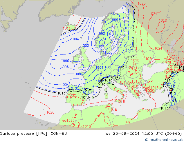 Surface pressure ICON-EU We 25.09.2024 12 UTC