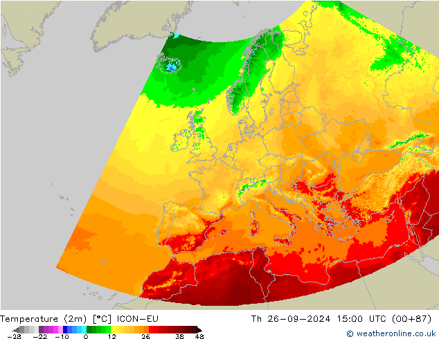 Temperatura (2m) ICON-EU gio 26.09.2024 15 UTC