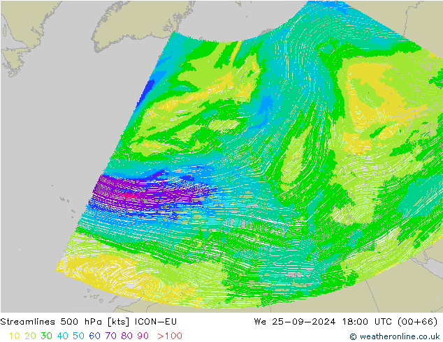 Streamlines 500 hPa ICON-EU We 25.09.2024 18 UTC