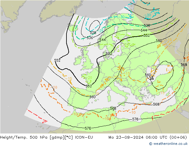 Height/Temp. 500 hPa ICON-EU lun 23.09.2024 06 UTC