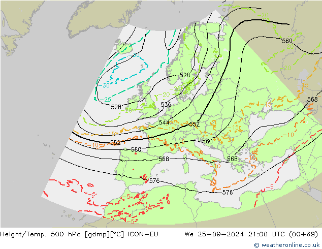 Height/Temp. 500 hPa ICON-EU We 25.09.2024 21 UTC