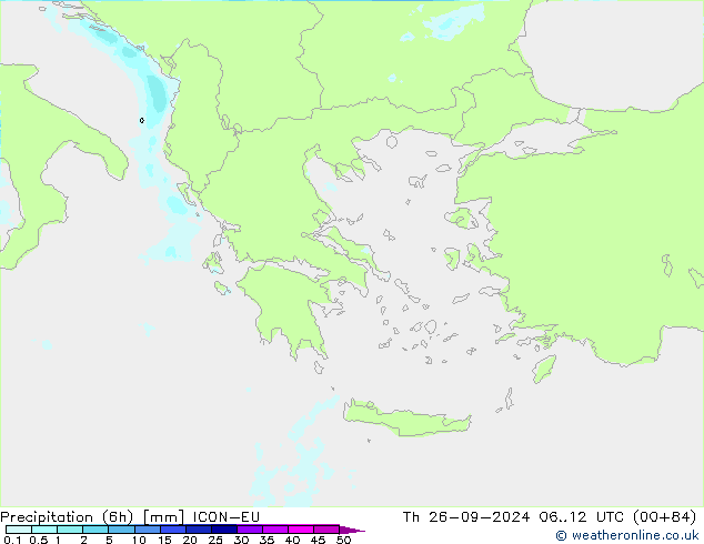 Precipitation (6h) ICON-EU Th 26.09.2024 12 UTC