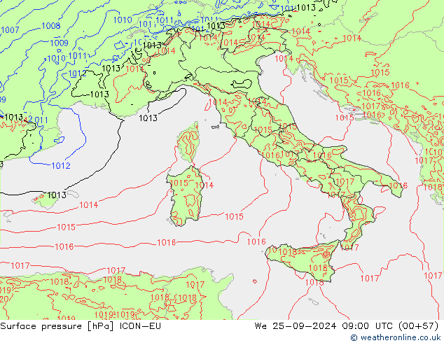 Luchtdruk (Grond) ICON-EU wo 25.09.2024 09 UTC