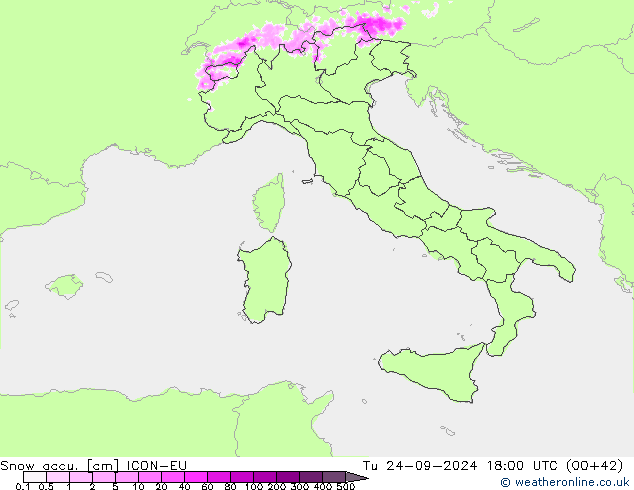 Totale sneeuw ICON-EU di 24.09.2024 18 UTC