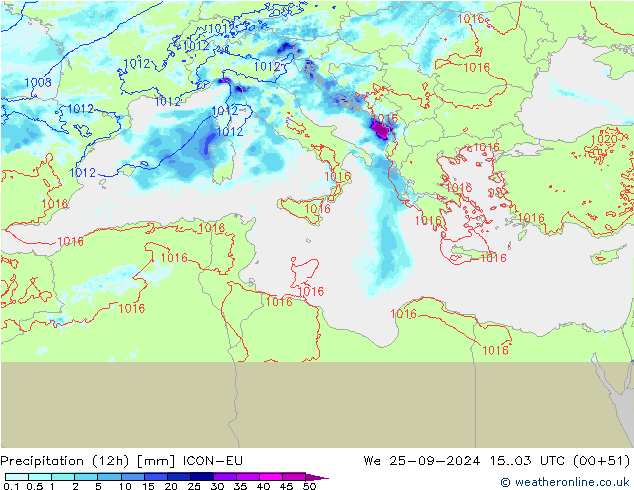 Precipitação (12h) ICON-EU Qua 25.09.2024 03 UTC