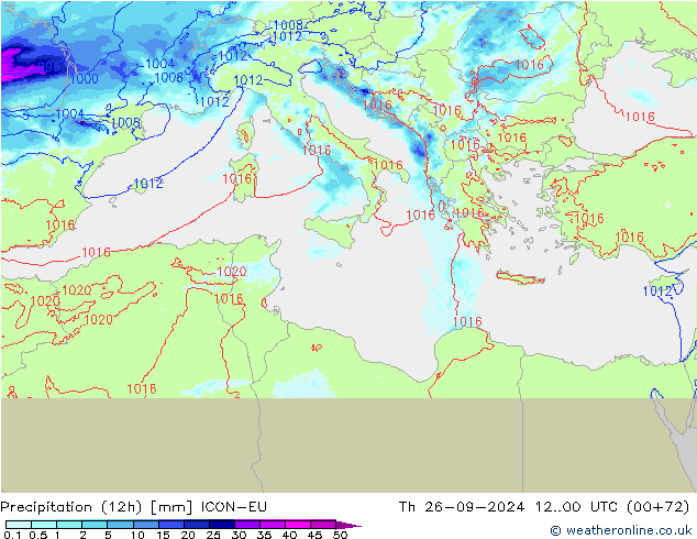 Totale neerslag (12h) ICON-EU do 26.09.2024 00 UTC