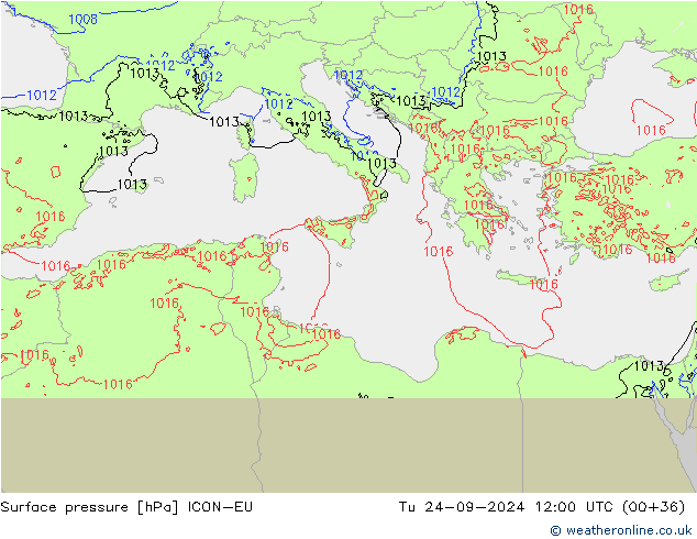 pressão do solo ICON-EU Ter 24.09.2024 12 UTC