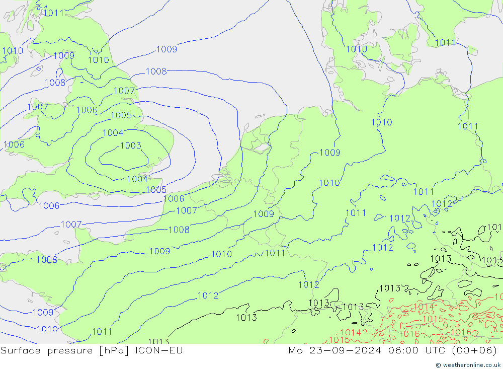 地面气压 ICON-EU 星期一 23.09.2024 06 UTC