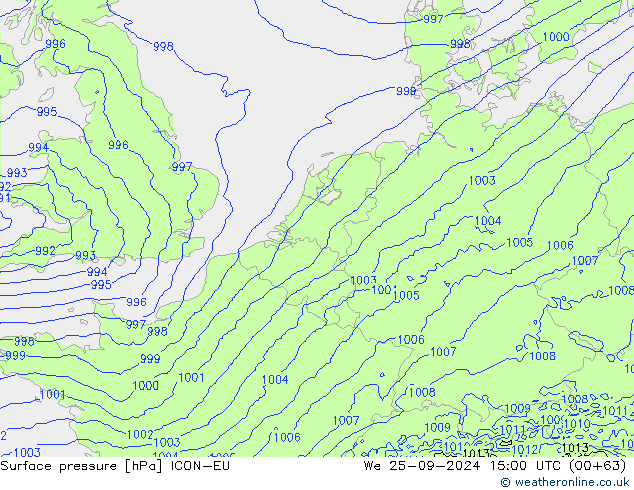 Atmosférický tlak ICON-EU St 25.09.2024 15 UTC