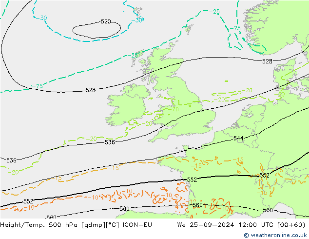 Height/Temp. 500 hPa ICON-EU Qua 25.09.2024 12 UTC