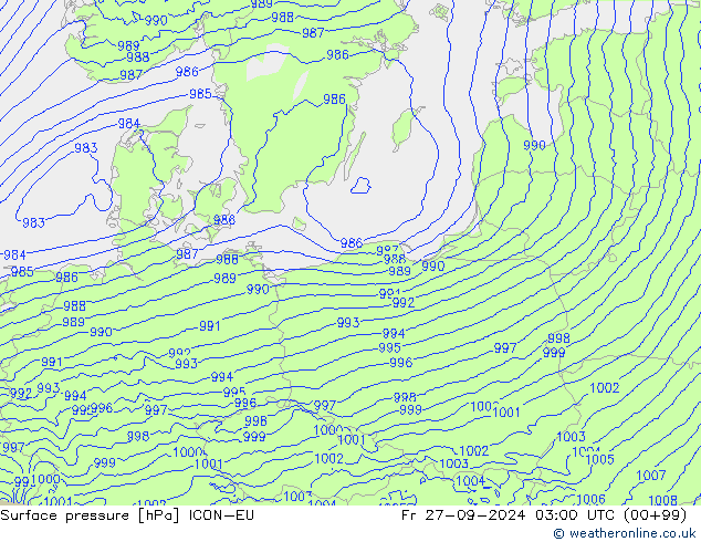 ciśnienie ICON-EU pt. 27.09.2024 03 UTC