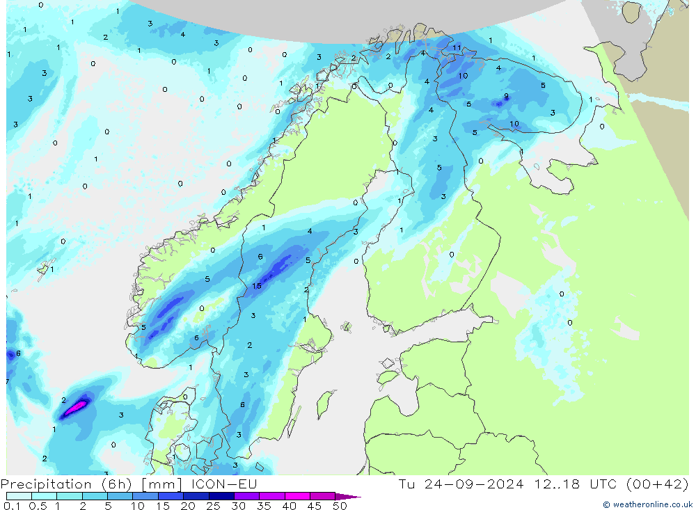 Yağış (6h) ICON-EU Sa 24.09.2024 18 UTC