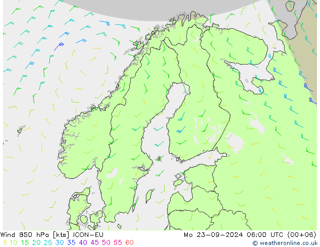 Wind 850 hPa ICON-EU Po 23.09.2024 06 UTC