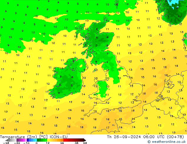 Temperaturkarte (2m) ICON-EU Do 26.09.2024 06 UTC