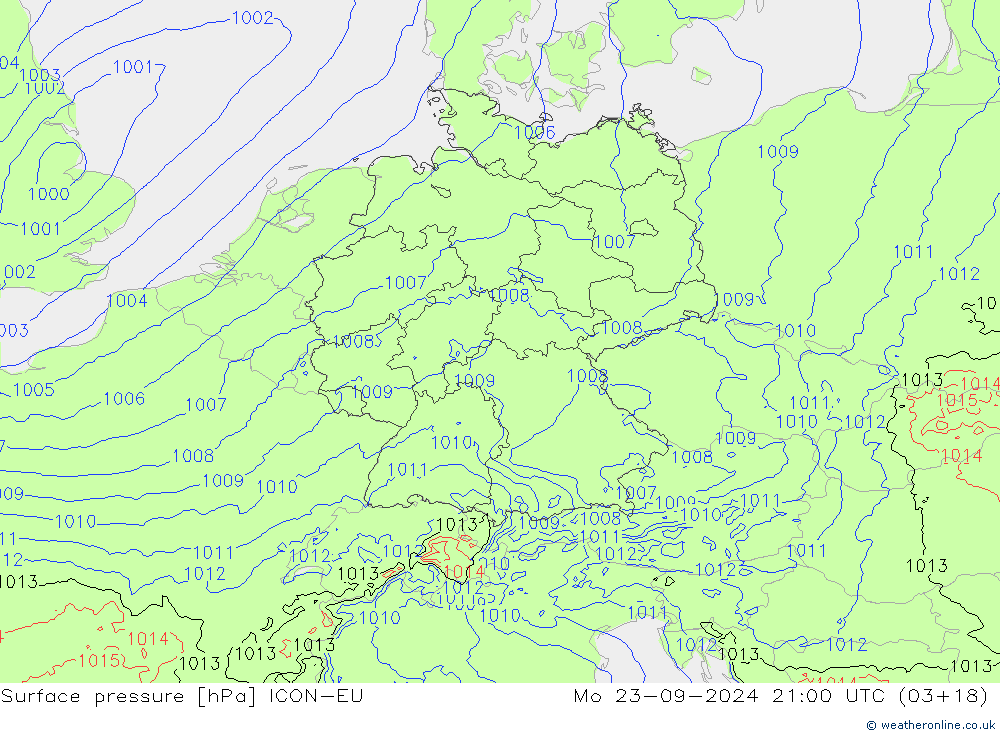 Luchtdruk (Grond) ICON-EU ma 23.09.2024 21 UTC