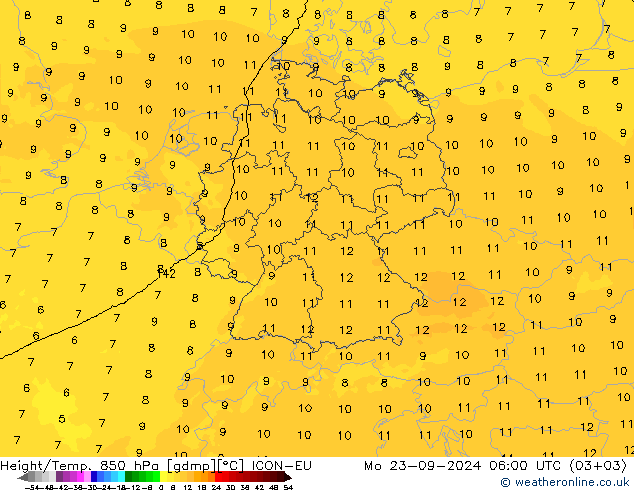 Height/Temp. 850 hPa ICON-EU Mo 23.09.2024 06 UTC