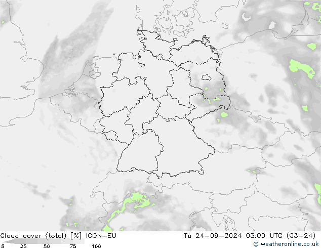 Wolken (gesamt) ICON-EU Di 24.09.2024 03 UTC