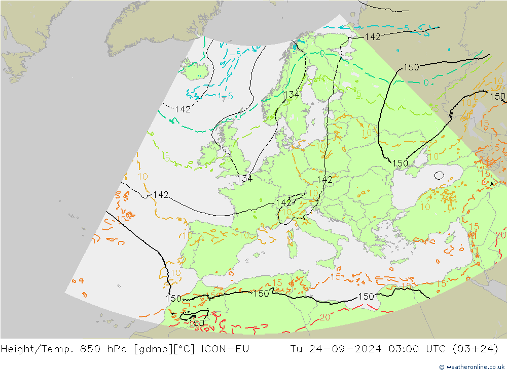 Geop./Temp. 850 hPa ICON-EU mar 24.09.2024 03 UTC