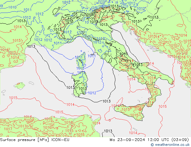 pression de l'air ICON-EU lun 23.09.2024 12 UTC