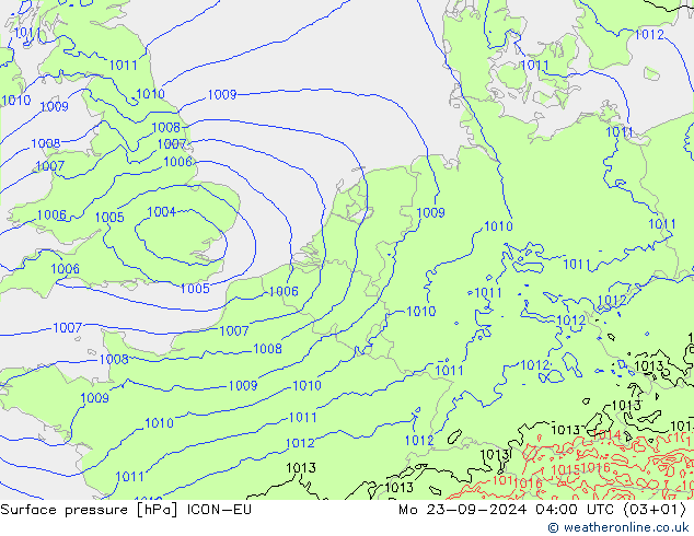 Atmosférický tlak ICON-EU Po 23.09.2024 04 UTC