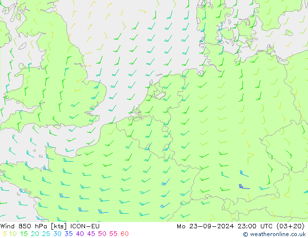 Wind 850 hPa ICON-EU Mo 23.09.2024 23 UTC