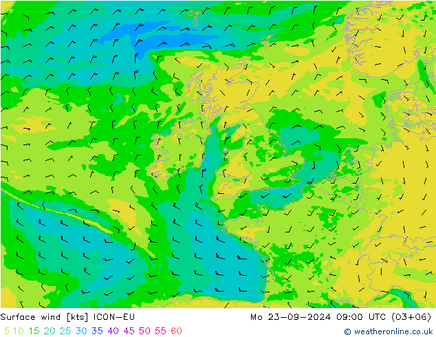 Vent 10 m ICON-EU lun 23.09.2024 09 UTC