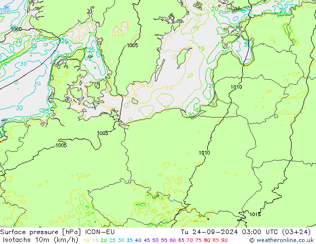 Isotachs (kph) ICON-EU  24.09.2024 03 UTC