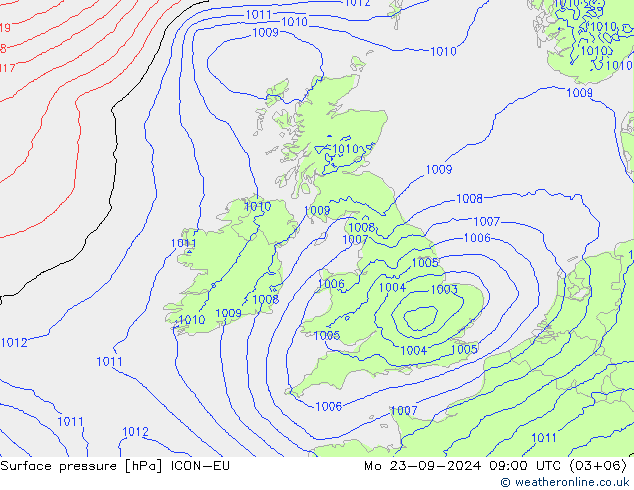 Luchtdruk (Grond) ICON-EU ma 23.09.2024 09 UTC