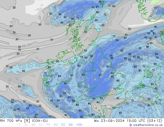 700 hPa Nispi Nem ICON-EU Pzt 23.09.2024 15 UTC