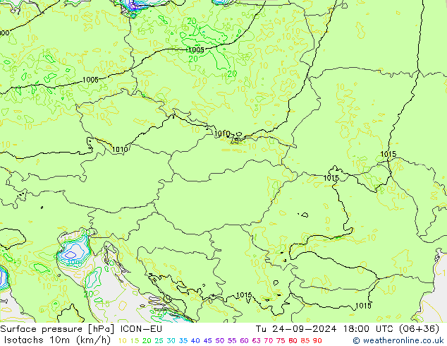 Isotachs (kph) ICON-EU Tu 24.09.2024 18 UTC