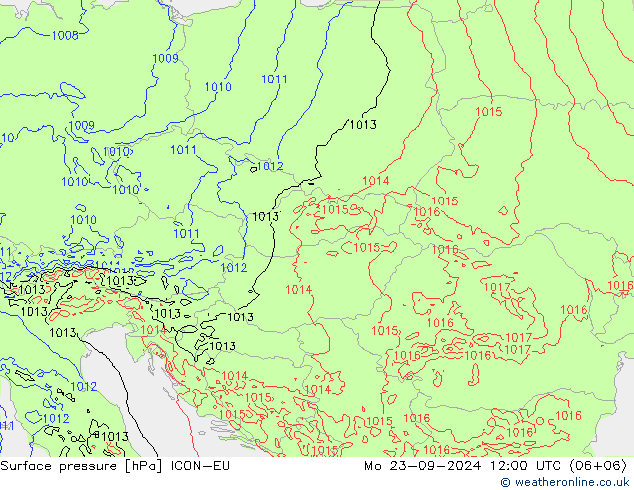 Surface pressure ICON-EU Mo 23.09.2024 12 UTC