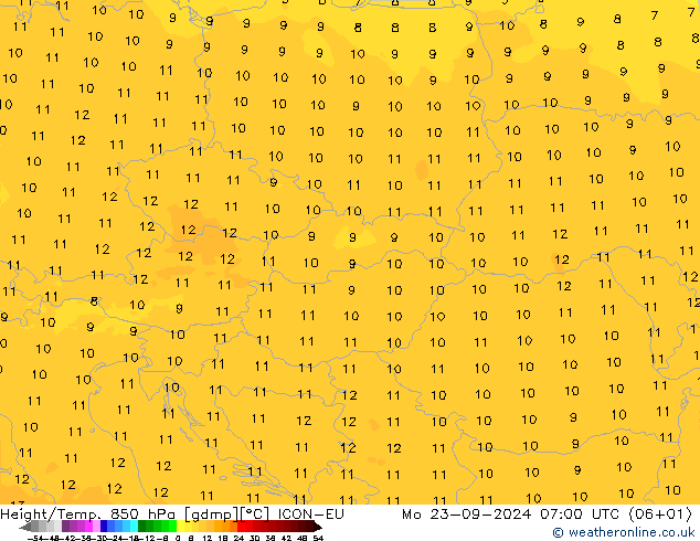 Height/Temp. 850 hPa ICON-EU Mo 23.09.2024 07 UTC