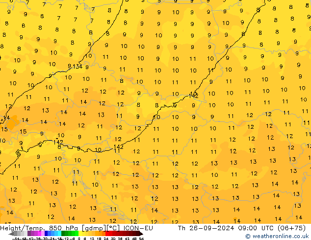 Height/Temp. 850 hPa ICON-EU Th 26.09.2024 09 UTC