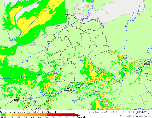 Max. wind velocity ICON-EU Tu 24.09.2024 03 UTC