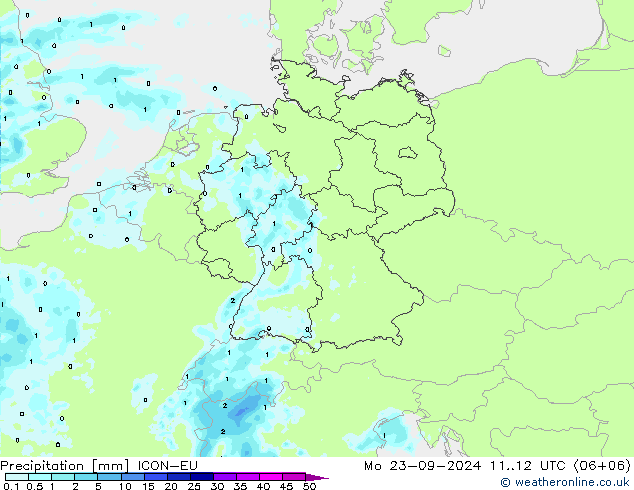 Precipitation ICON-EU Mo 23.09.2024 12 UTC