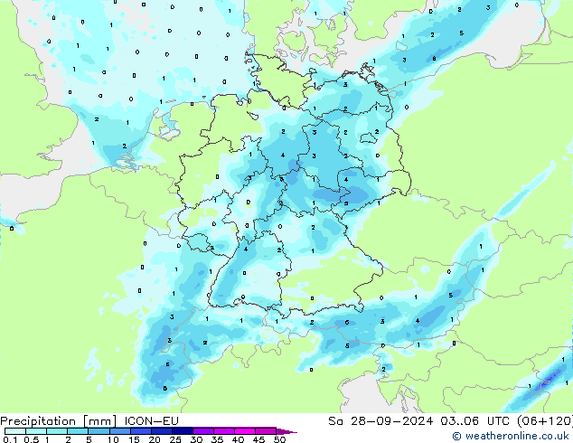 Précipitation ICON-EU sam 28.09.2024 06 UTC